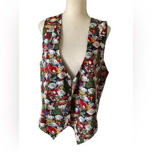 Vintage Festive Holiday Vest with Santa polar bear Print size L double view
